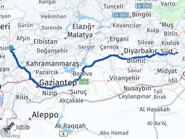 Kahramanmaraş Göksun Siirt Arası Kaç Km - Yol Haritası