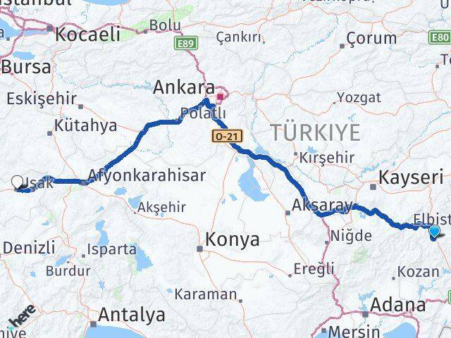 Kahramanmaraş Göksun Uşak Arası Kaç Km - Yol Haritası