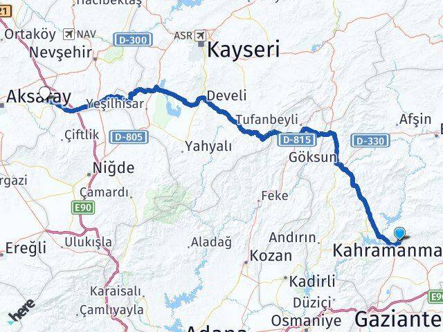 Kahramanmaraş Gülağaç Aksaray Arası Kaç Km - Yol Haritası