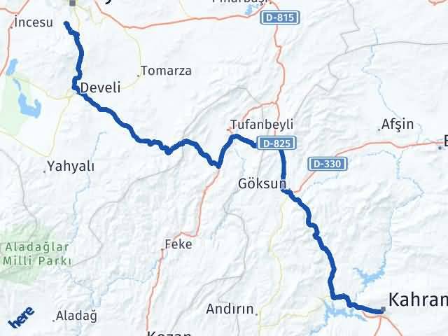 Kahramanmaraş Hacılar Kayseri Arası Kaç Km - Yol Haritası