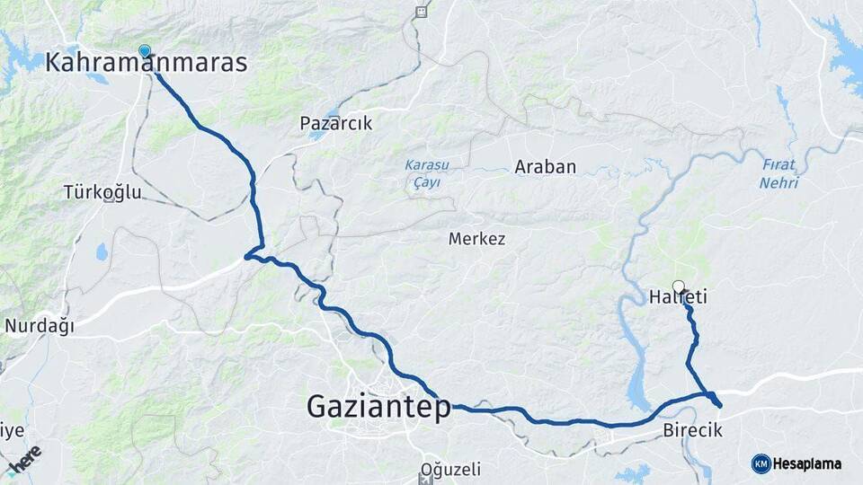 Kahramanmaraş Halfeti Şanlıurfa Arası Kaç Km - Yol Haritası