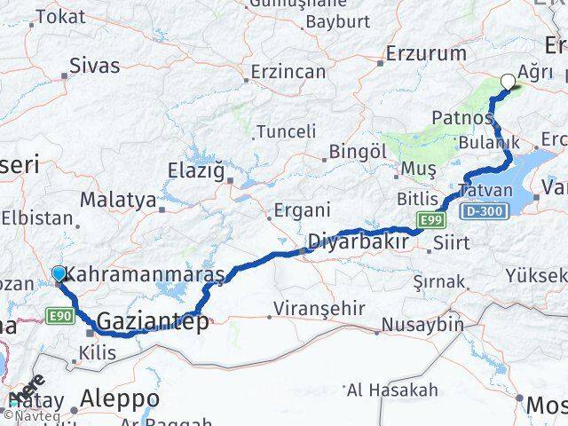 Kahramanmaraş Hamur Ağrı Arası Kaç Km - Yol Haritası