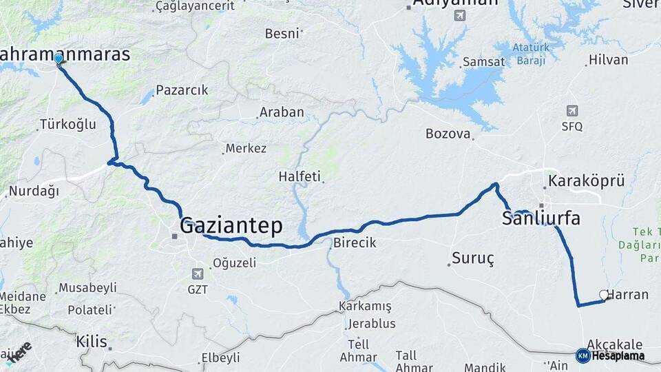 Kahramanmaraş Harran Şanlıurfa Arası Kaç Km - Yol Haritası