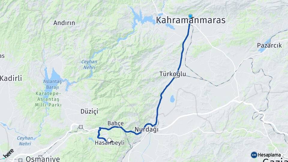 Kahramanmaraş Hasanbeyli Osmaniye Arası Kaç Km - Yol Haritası