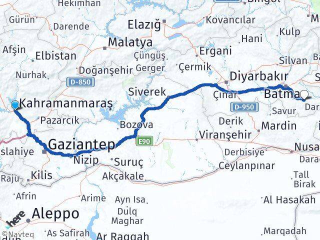 Kahramanmaraş Hasankeyf Batman Arası Kaç Km - Yol Haritası