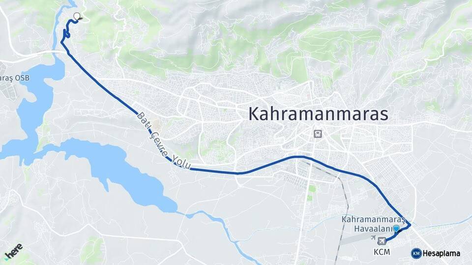 Kahramanmaraş Havalimanı Dulkadiroğlu Kahramanmaraş Arası Kaç Km - Yol Haritası