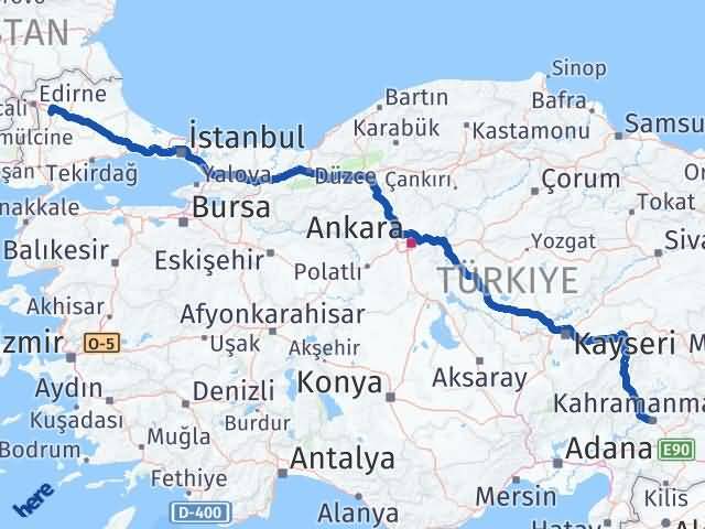 Kahramanmaraş Havsa Edirne Arası Kaç Km - Yol Haritası