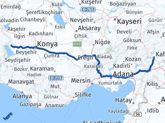 Kahramanmaraş Hüyük Konya Arası Kaç Km - Yol Haritası