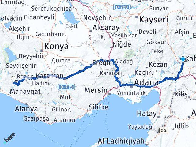 Kahramanmaraş İbradı Antalya Arası Kaç Km - Yol Haritası