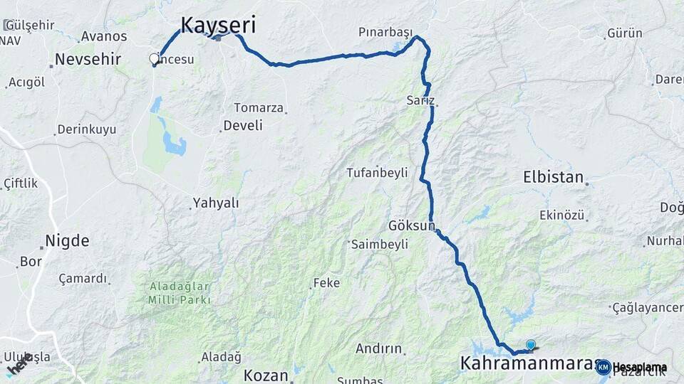 Kahramanmaraş İncesu Arası Kaç Km - Yol Tarifi