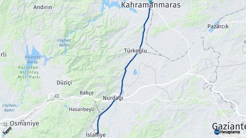 Kahramanmaraş İslahiye Gaziantep Arası Kaç Km - Yol Haritası