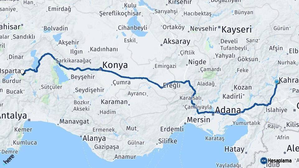 Kahramanmaraş Isparta Arası Kaç Km - Yol Haritası