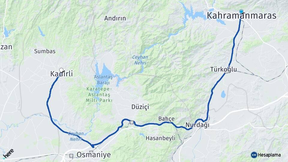 Kahramanmaraş Kadirli Osmaniye Arası Kaç Km - Yol Haritası