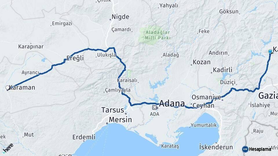 Kahramanmaraş Karaman Arası Kaç Km - Yol Haritası