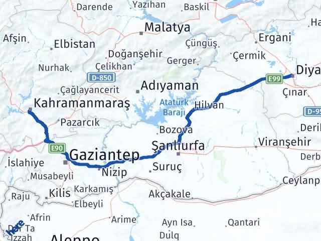 Kahramanmaraş Kayapınar Diyarbakır Arası Kaç Km - Yol Haritası