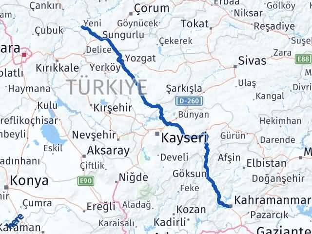 Kahramanmaraş Kızılırmak Çankırı Arası Kaç Km - Yol Haritası