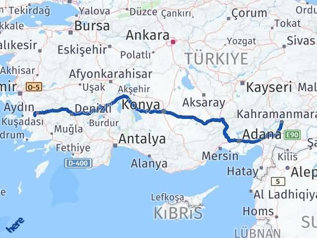 Kahramanmaraş Koçarlı Aydın Arası Kaç Km - Yol Haritası