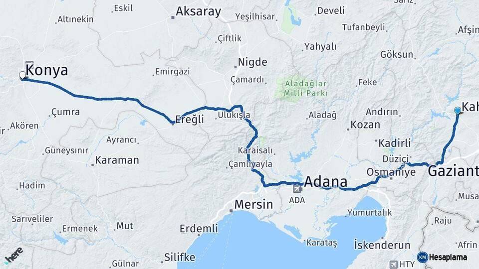 Kahramanmaraş Konya Arası Kaç Km - Yol Haritası