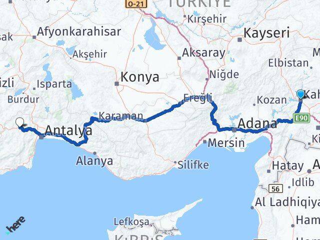 Kahramanmaraş Korkuteli Antalya Arası Kaç Km - Yol Haritası