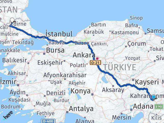 Kahramanmaraş Lalapaşa Edirne Arası Kaç Km - Yol Haritası