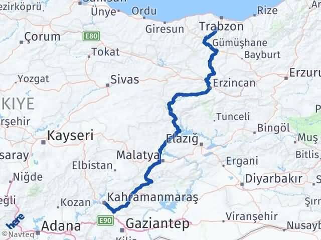 Kahramanmaraş Maçka Trabzon Arası Kaç Km - Yol Haritası