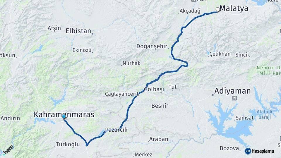 Kahramanmaraş Malatya Arası Kaç Km - Yol Haritası