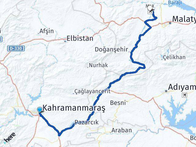 Kahramanmaraş Malatya Havalimanı Arası Kaç Km - Yol Haritası