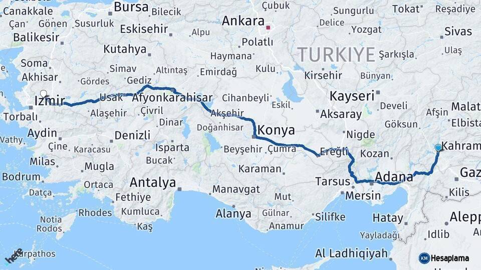 Kahramanmaraş Manisa Arası Kaç Km - Yol Haritası