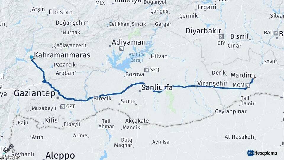Kahramanmaraş Mardin Arası Kaç Km - Yol Haritası