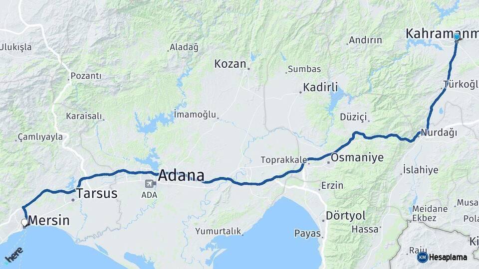 Kahramanmaraş Mersin Arası Kaç Km - Yol Haritası