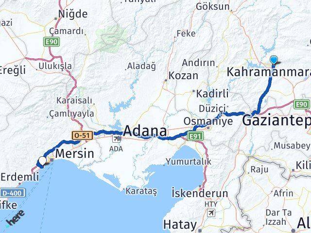 Kahramanmaraş Mezitli Mersin Arası Kaç Km - Yol Haritası