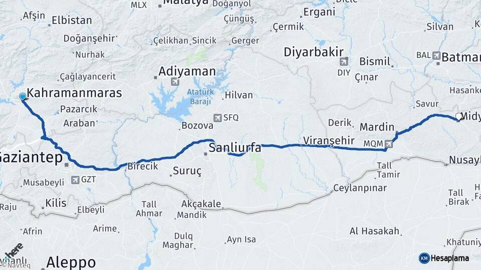 Kahramanmaraş Midyat Mardin Arası Kaç Km - Yol Haritası