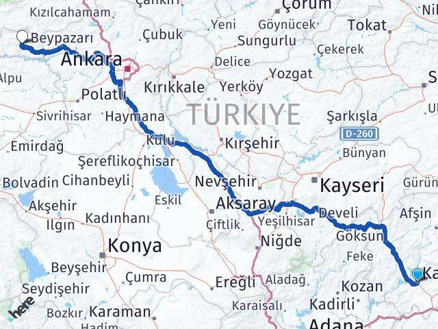 Kahramanmaraş Nallıhan Ankara Arası Kaç Km - Yol Haritası