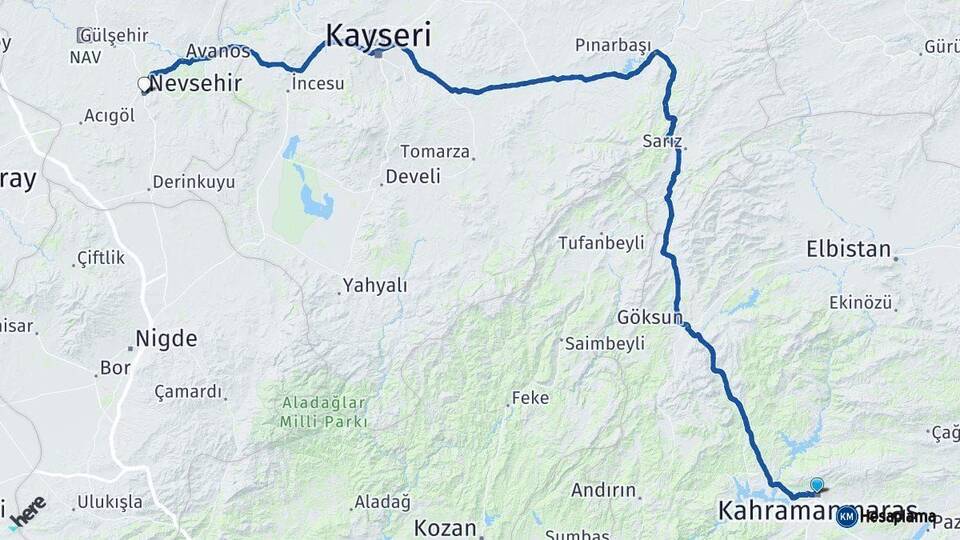 Kahramanmaraş Nevşehir Arası Kaç Km - Yol Haritası
