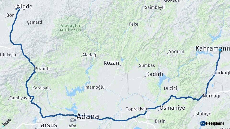 Kahramanmaraş Niğde Arası Kaç Km - Yol Haritası