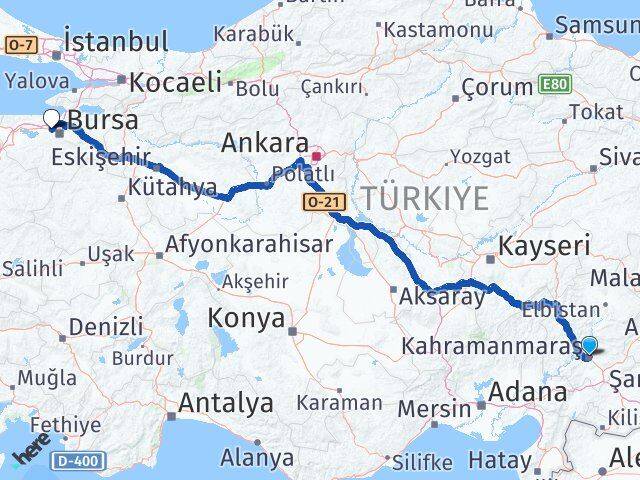Kahramanmaraş Nilüfer Bursa Arası Kaç Km - Yol Haritası