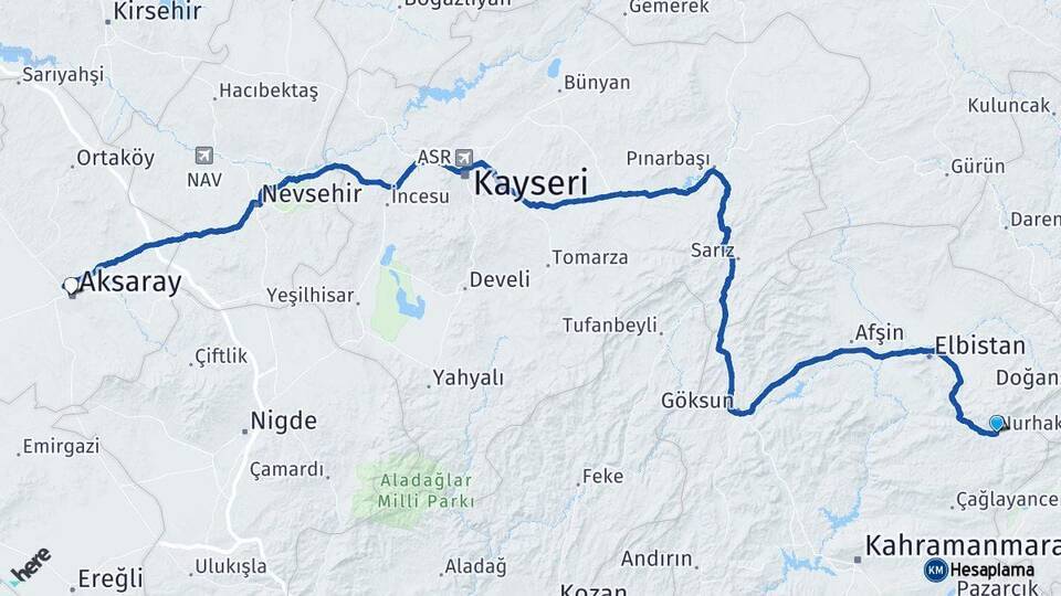 Nurhak Aksaray Arası Kaç Km - Yol Tarifi