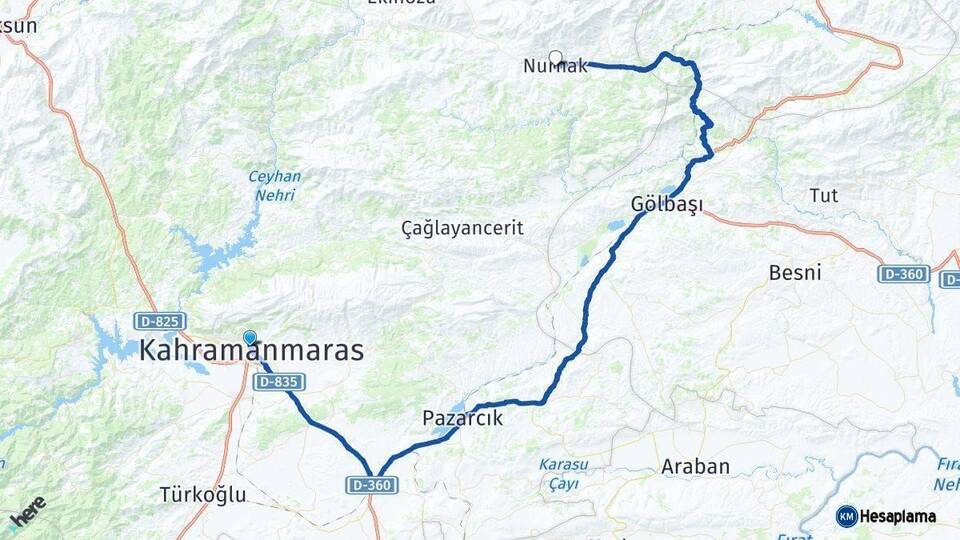 Kahramanmaraş Nurhak Arası Kaç Km - Yol Haritası