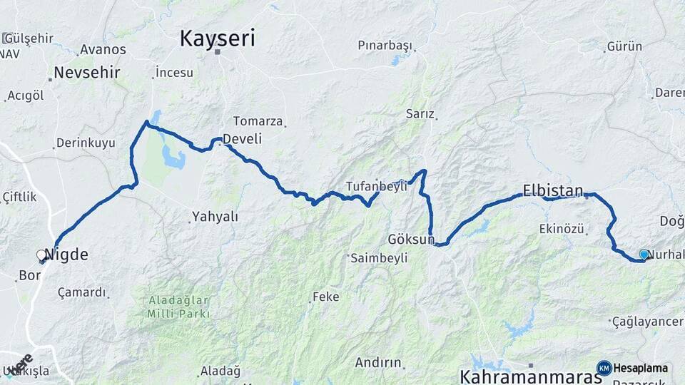 Nurhak Niğde Arası Kaç Km - Yol Tarifi