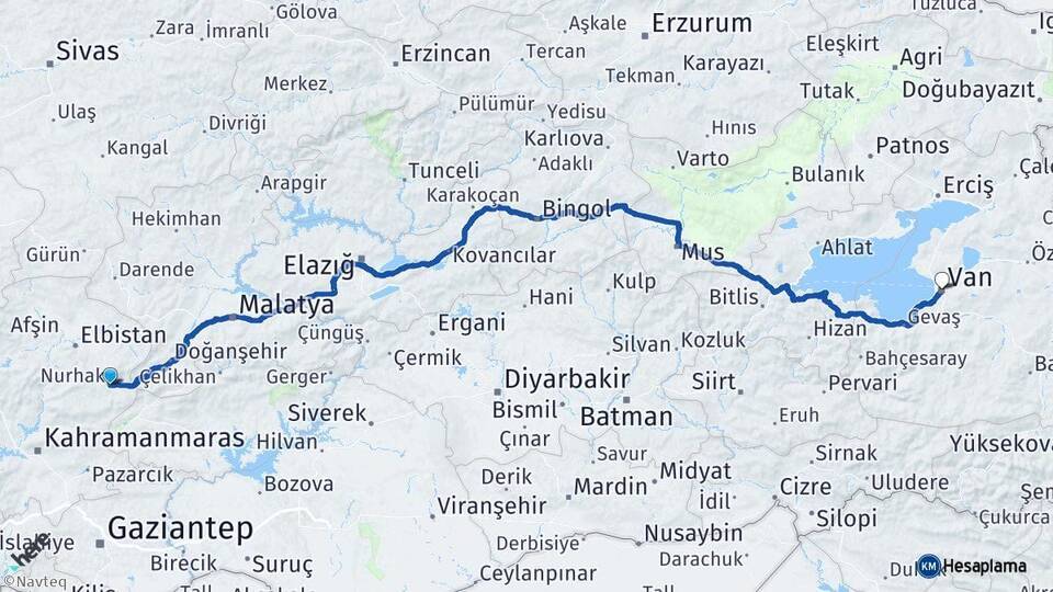 Nurhak Van Arası Kaç Km - Yol Tarifi