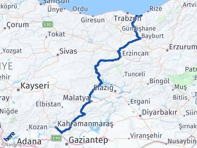 Kahramanmaraş Of Trabzon Arası Kaç Km - Yol Haritası