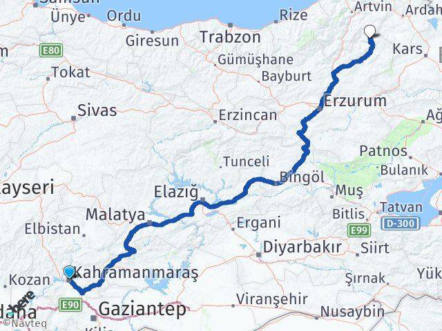Kahramanmaraş Olur Erzurum Arası Kaç Km - Yol Haritası