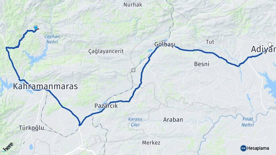 Kahramanmaraş Onikişubat Ilıca Adıyaman Arası Kaç Km - Yol Haritası