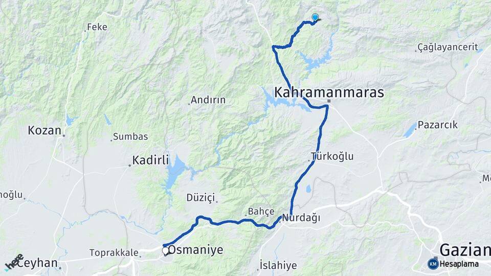 Kahramanmaraş Onikişubat Ilıca Osmaniye Arası Kaç Km - Yol Haritası