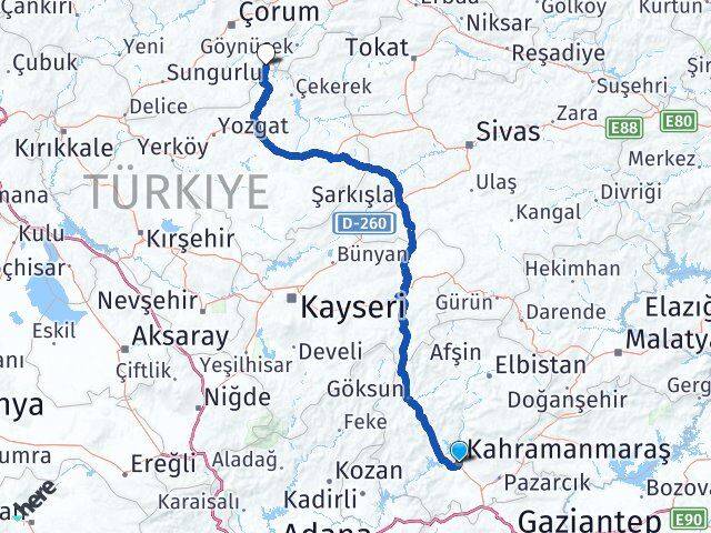 Kahramanmaraş Ortaköy Çorum Arası Kaç Km - Yol Haritası