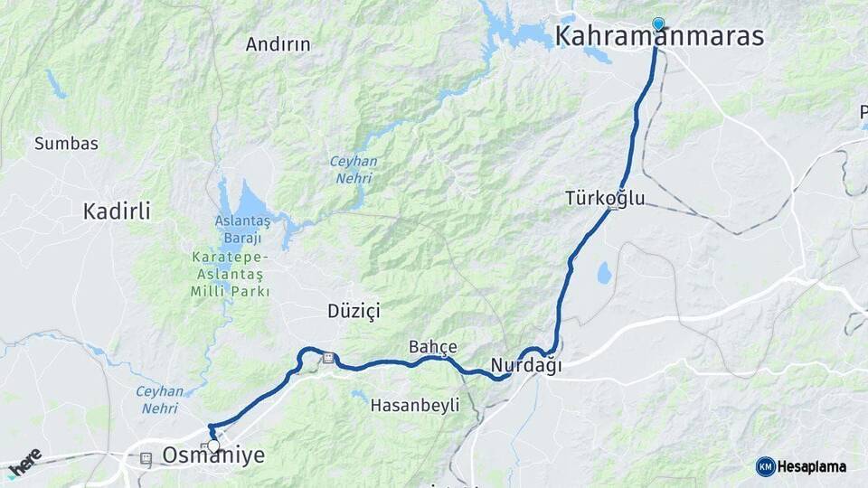 Kahramanmaraş Osmaniye Arası Kaç Km - Yol Haritası