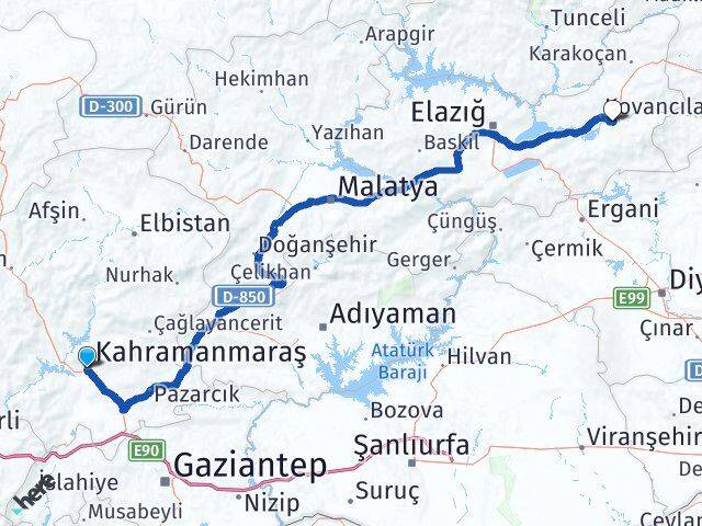 Kahramanmaraş Palu Elazığ Arası Kaç Km - Yol Haritası