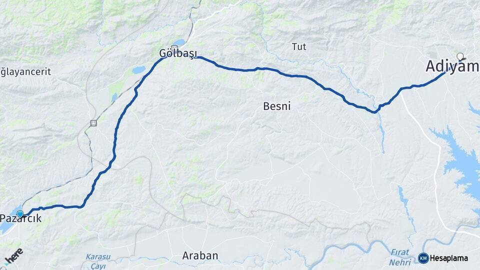Kahramanmaraş Pazarcık Adıyaman Arası Kaç Km - Yol Haritası
