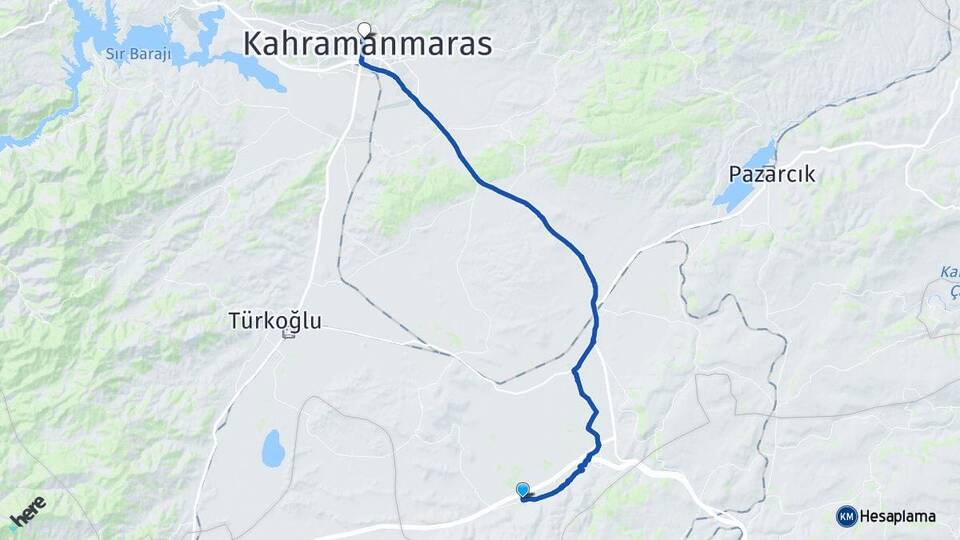 Kahramanmaraş Pazarcık Evri Arası Kaç Km - Yol Haritası