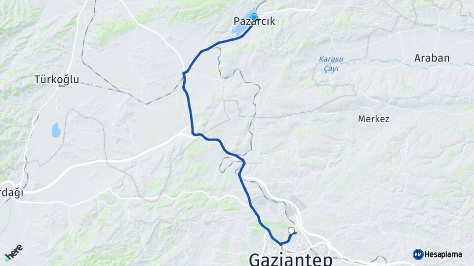 Kahramanmaraş Pazarcık Gaziantep Arası Kaç Km - Yol Haritası